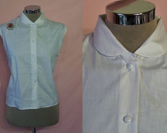 Sharp 1950s tailored poplin blouse bust 44" NOS unworn! Larger size
