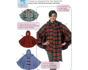 Ponchos Sewing Pattern with Hood Variations Women's Plus Size 16, 18, 20, 22, 24, 26 Bust 38, 40, 42, 44, 46, 48" Uncut McCall's M7202