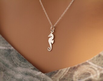 Sterling Silver Seahorse Charm Necklace, Simple Seahorse Necklace, Seahorse Necklace, Sea Horse Necklace, Silver Seahorse Charm Necklace