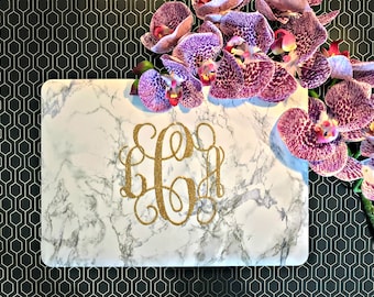 Marble MacBook Case with Monogram | White Marble | Personalized | Air 11 13 | Pro 13 15 | Retina | Touchbar