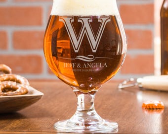 Anniversary Gifts For Men, Tulip Beer Glasses, Etched Beer Glasses, Monogram Beer Glass, Personalized Gift, Bar Glassware, Wedding Gift