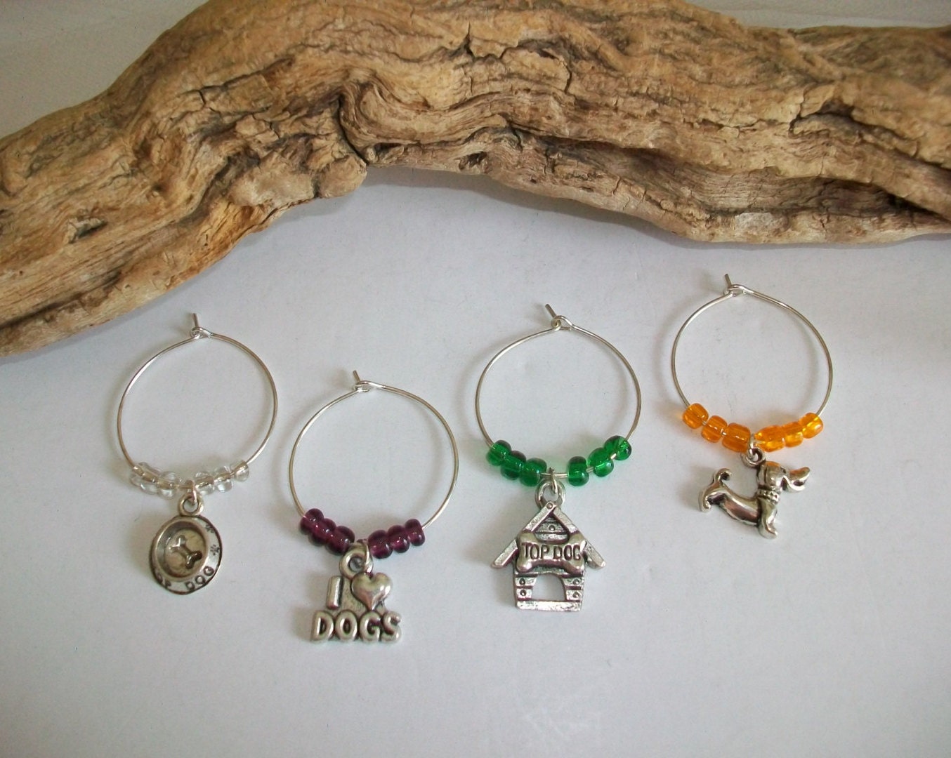 Dog Wine Glass Charms Markers Indicators by SeashellBeachDesigns