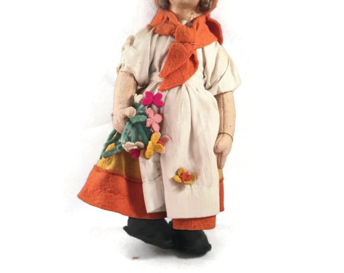 Antique Lenci Type Peasant Doll | Made in Italy | Antique Italian Doll | Italian Folk Art