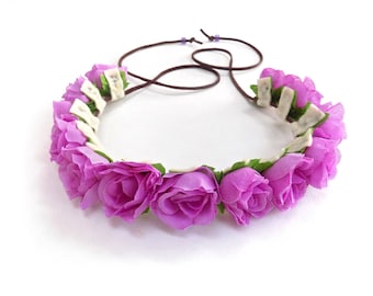 The Ramblin' Rose flower crown in light purple, pretty purple rose crown, Coachella flower crown, Lana del Rey floral halo