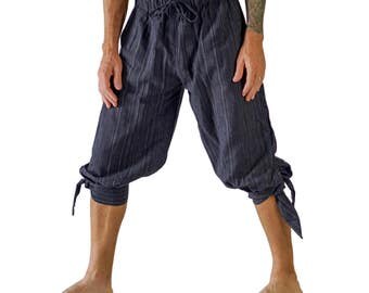 BUCCANEER PANTS Striped BLACK - Steampunk, Pirate Pants, Harem Pants, Medieval Clothing, Renaissance Festival, Burning Man, Larp Costume