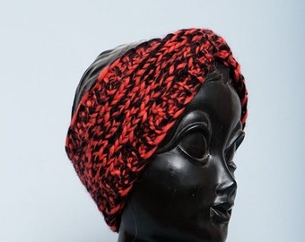 Knit headband black red Knit ear warmer Winter headband Wool headbands Knitted headbands Tricoter bandeau Winter Wool headband