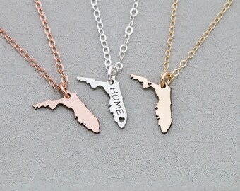 FREE SHIP • Florida Necklace •Florida Jewelry Florida Gift State Gift Charm Florida State Pendant Necklace State Jewelry Silver Florida Gold