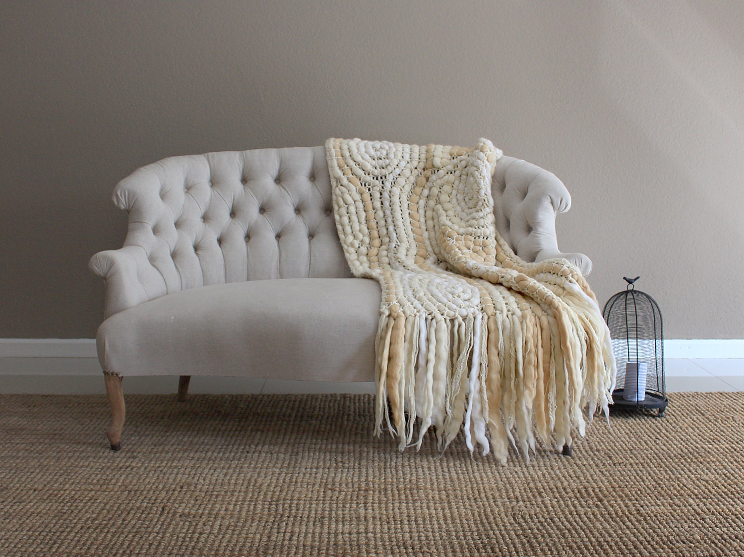 Knitted couch blanket natural wool blanket wool throw