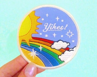 Yikes! Retro Rainbow Iron on Patch, Funny Sew on Patch, Patches for Jackets