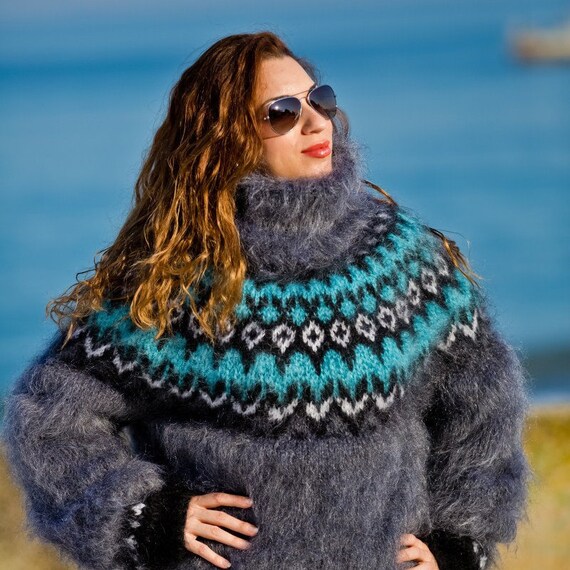 Items similar to FREE SHIPPING Tiffy Mohair Hand Knitted T- neck ...