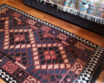 Vintage Afghan Kilim in Burgundy - 3' x 5.5' - Handwoven Maimana Rug -
