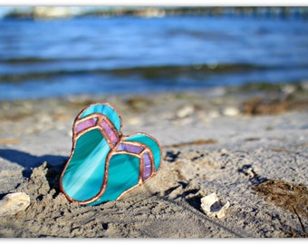 Paradise Sandals, stained glass flip flops, stained glass suncatcher, flip flops, sandals, tropical, decor, gifts, home decor, glass, art