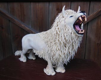 White Lion statue - original handmade OOAK, lion sculpture, lion figure, lion figurine, lion king, creature, lion totem, animal figure