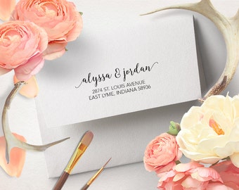 Wedding Address Stamp, Calligraphy Return Address Stamp, Custom Wooden or Self Inking Invitation Stamper, Elegant Font, Wavy Type Stamp 70