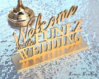 GOLD Wedding Welcome Sign. Welcome Table Sign. Sweetheart Table Sign. Laser cut and PERSONALIZED with last name. Pick your color.