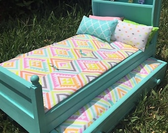 Bookcase Trundle Bed and Bedding for 18" Doll