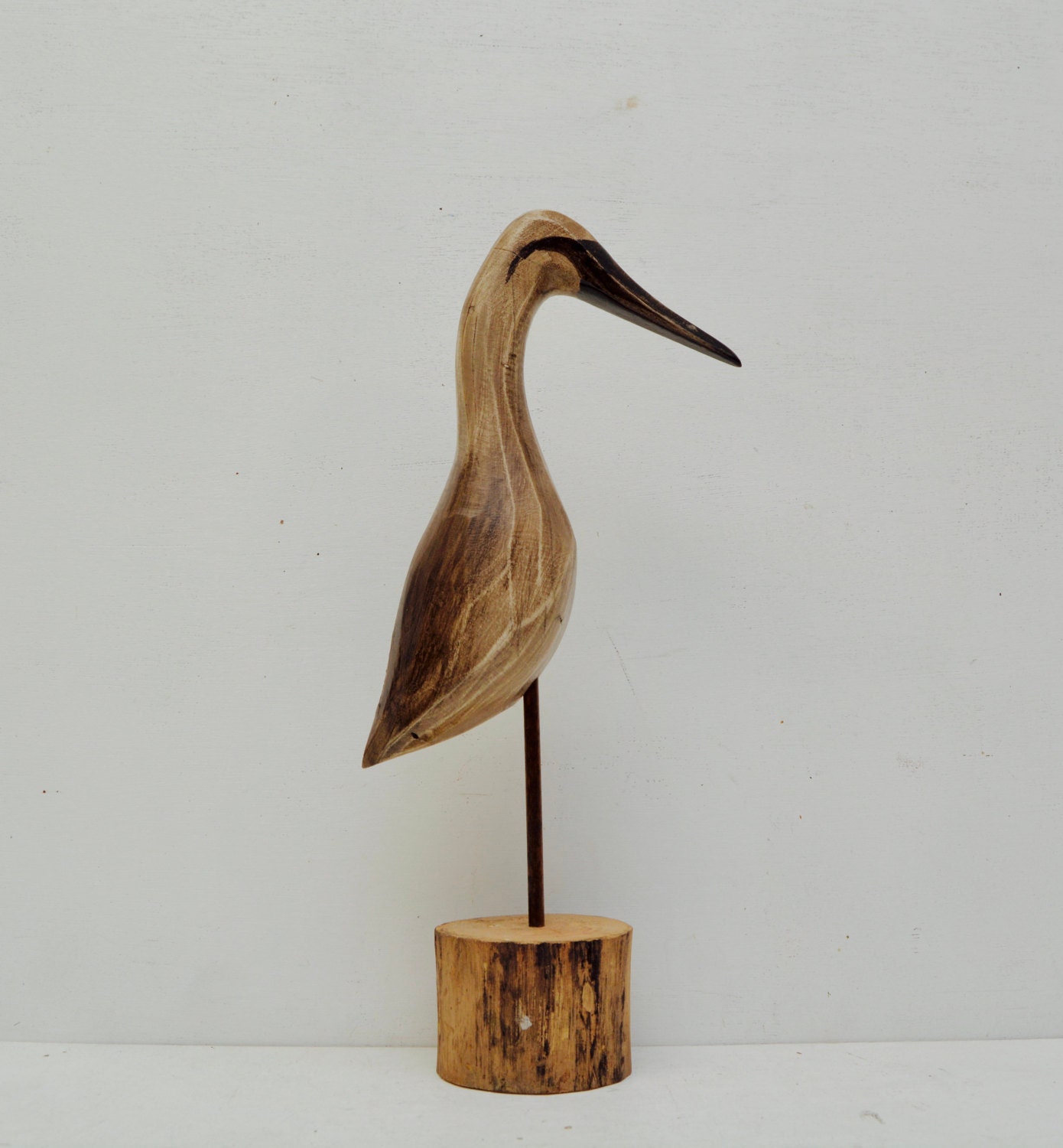 Wooden Crane Decoy Artist Signed Watson Rustic Primitive Folk