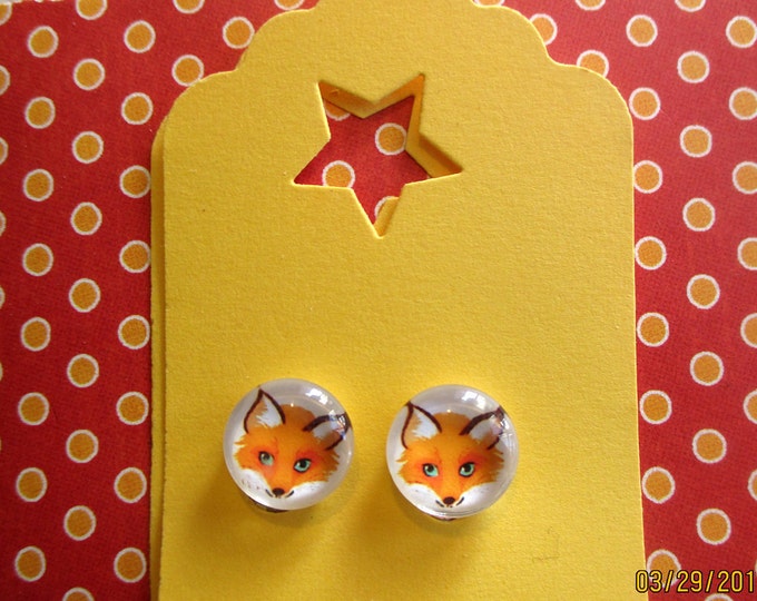 Fox earrings-clip on earrings-Fox Cabochon studs-Woodland Creatures Jewelry-Kawaii Jewelry-3D Effect-Glass fox jewelry-storybook earrings-
