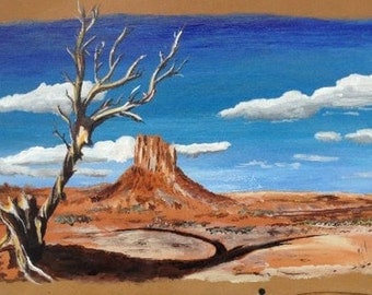 Monument Valley Arizona - peinture sur cuir Originale "Navaho land"