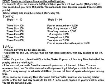 Can you find a printable list of Farkle rules online?