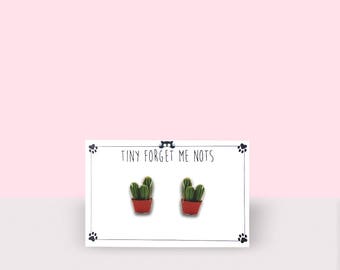 Cactus Plant Stud Earrings - Potted Cactus Stud Earrings - Plants - Stud Earrings - Cactus Earrings -Hypoallergenic Surgical Steel Studs