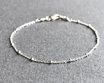 Sterling Silver Chain Bracelet, Silver Satellite Chain Bracelet, Silver Saturn Chain Bracelet, Delicate Silver Bracelet Dainty Silver Anklet