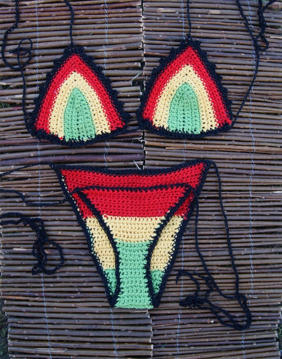 Crochet Rasta Jamaican Bikini Set Ackee Etsy Bikinis Bikini Set My