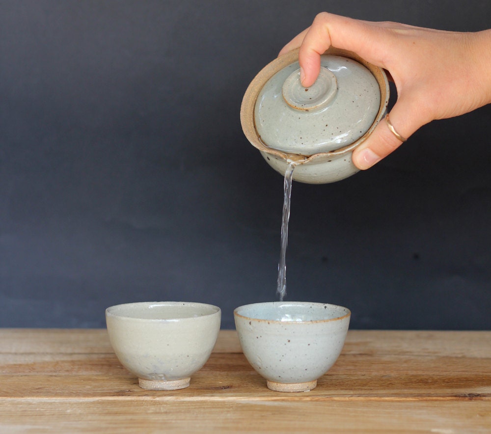 Japanese tea set tea for one gift set teapot by ClayAndWoodStudio