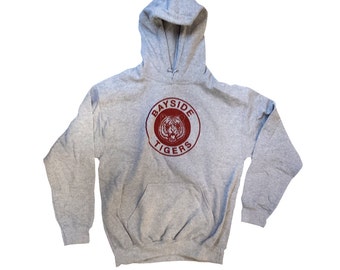 Bayside Tigers Hooded Sweatshirt As Worn By Zack Morris In Saved By The Bell TV Show High School Team Costume Jumper 90s Hoodie Adult Gray