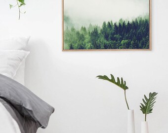 Misty Forest - Mist Mountain Photography, Fog Photo, Landscape Poster, Nordic Prints, Minimalist wall Art, Instant Download Digital Picture