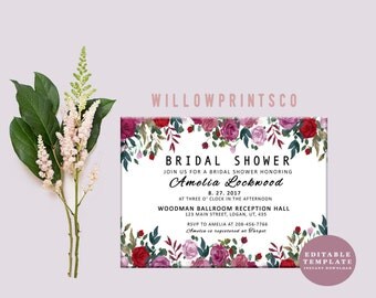 Bridal Shower Invitation | Watercolor bridal invite | Floral Bridal Shower Card | Instant Digital Download File PDf | Flower Bride DIY