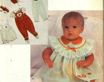 McCall's 2282 ENCHANTED FOREST Infant Ensemble Newborn Small & Medium ©1985 Romper Jumpsuit Blouse Dress Bonnet