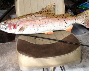 Rainbow Trout 32" wooden fish taxidermy wall mount Todd Lynd original chainsaw carving fly fishing home decor hand made collectible art