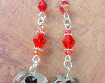 Clearance/destash Ayla's Bead Creations silver-lined black & red crystal earring BBMB