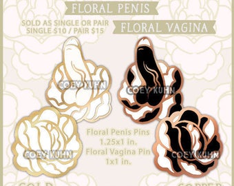 Coey: Floral Penis and Vagina (Enamel Pins)