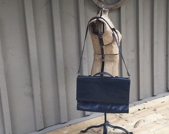 Vintage Renwick Leather Briefcase | Italian Leather Satchel | Navy Blue Shoulder Bag | Computer Bag | Messenger Bag | Made in Canada
