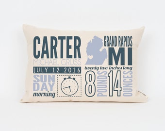 Custom Birth Announcement Pillow, Insert Included, New Baby Gift, Nursery Decor, Baby Stats Pillow, Personalized Pillow, Gift for Boy