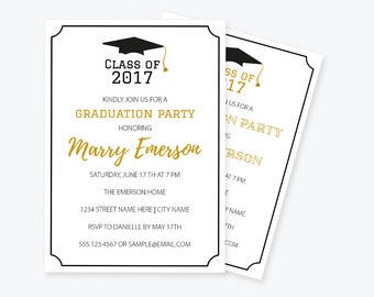 Pink Clapboard Hat Graduation Party Invitation Cards PRINTABLE