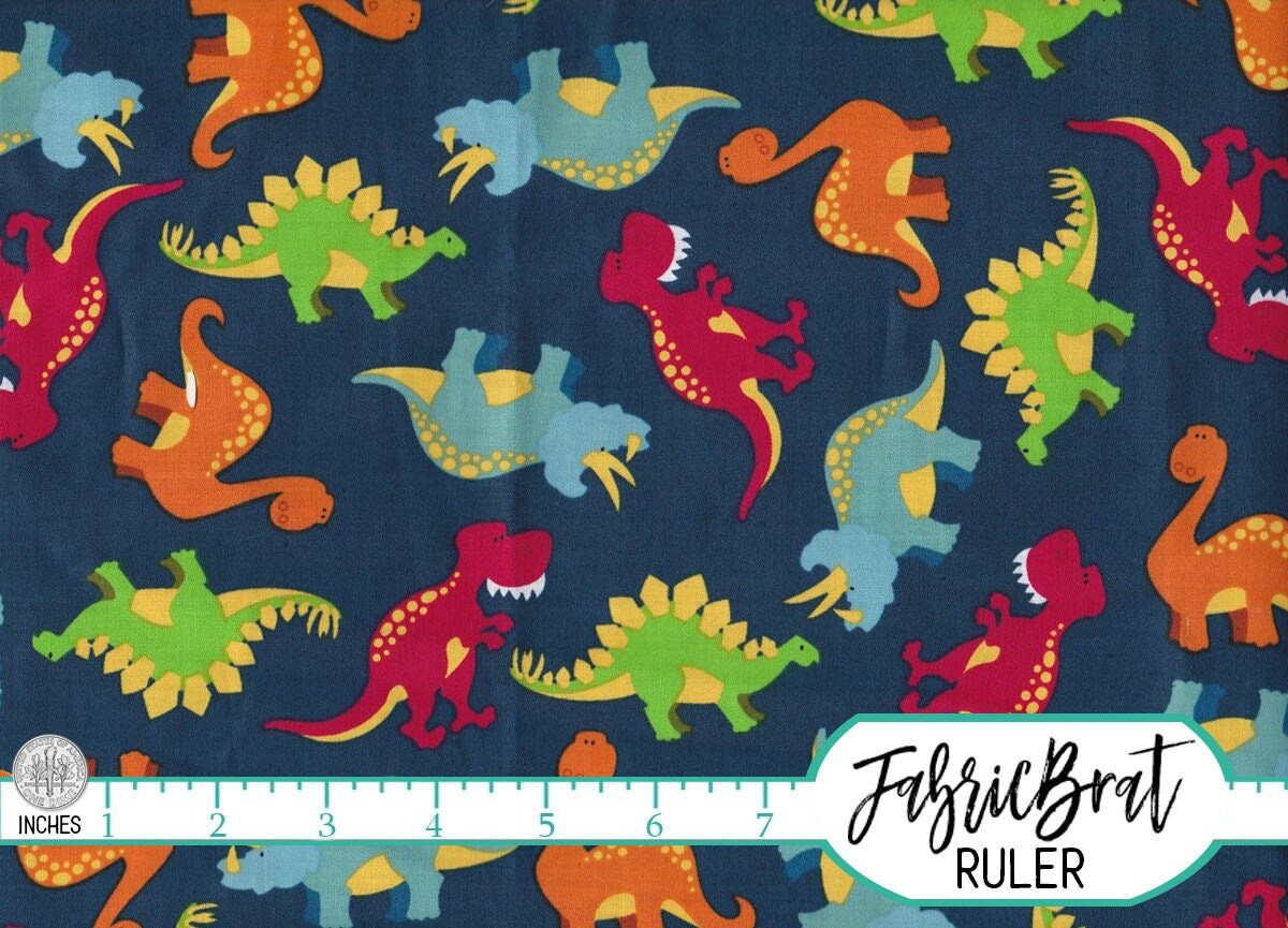 DINOSAUR Fabric by the Yard Fat Quarter Dino Fabric Navy Blue