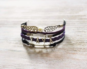 Wings Courage YAYA Arrow Purple Black Cord Bracelet