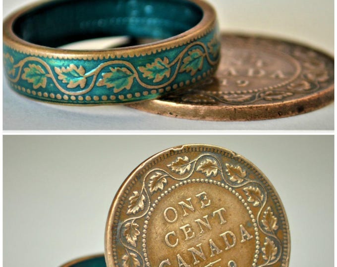 Coin Ring, Turquoise Ring, Vine Ring, Copper Ring, Canadian Penny, Coin Rings, Coin Art, Floral Ring, Gift for Her, Teal Ring, Unique Ring
