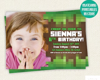 Personalised Birthday Invitation, gamer invite, boy birthday invitation, girl birthday invitation, blocks
