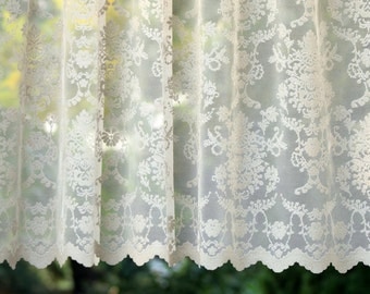 CÉLINE' Light Ivory Colored Continuous Fine Lace Sheers Full Lenght French Lace Net Curtain Sale By the Yard