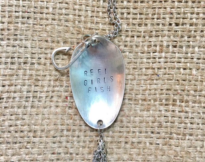 Fish Quote Necklace, Spoon Necklace, Fishing Necklace, Fish Hook Necklace, Funny Quote Necklace, Reel Girls Fish, Fishing Gifts