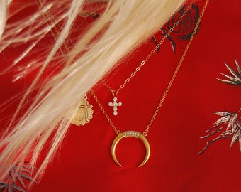 Gold cz necklace - cross necklace - gold necklace - statement necklace - cz cross necklace - zodiac necklace - thin necklace - gold - PD8500
