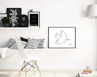 Pablo Picasso Dove, pablo picasso, dove of peace, Picasso sketch, picasso print, modern wall art, black white, scandinavian poster, prints