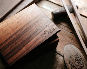 WALNUT WOOD BOX: Handcrafted Lift-Top Box (Solid Walnut Wood) - Dark Wood, Beard Box, Stash Box, Beard Care Made in Canada, Gift for Him