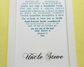 Uncle Gift, Gift for Uncle, Christmas Gift, Personalised gift for uncle, Uncle poem