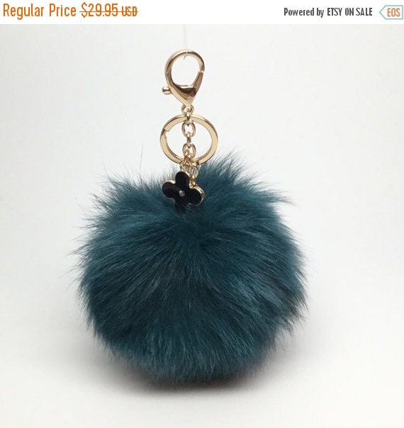 keychain pom green pom Blue keychain fox bag Pom charm Pom pendant Pompon New! fur Fur Green