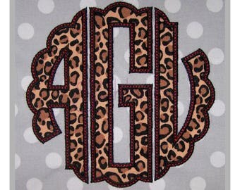 Scalloped Circle Applique Monogram with Bean Stitch 3-Letter 3" 3.5" 4" Machine Embroidery Fonts Circle Monogram Font Instant Download Files